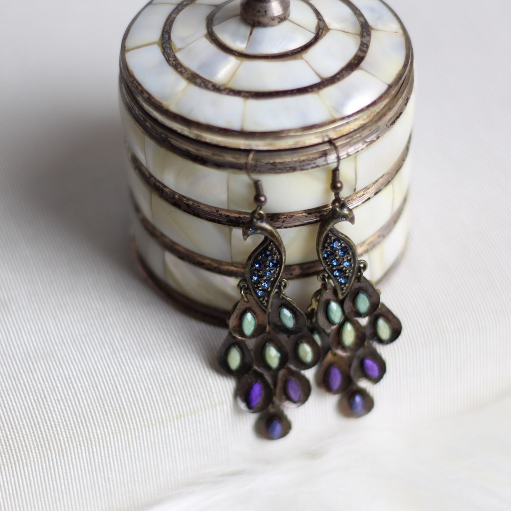 Peacock Fish Hook Earrings